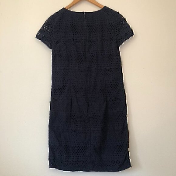 BROOKS BROTHERS Solid Navy Blue Eyelet Floral Lace Up 100% Cotton Shift Dress 2 - Picture 8 of 11